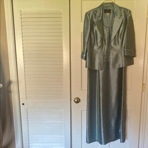 Alex Evenings Silver Dress and Jacket Set-  Ice blue